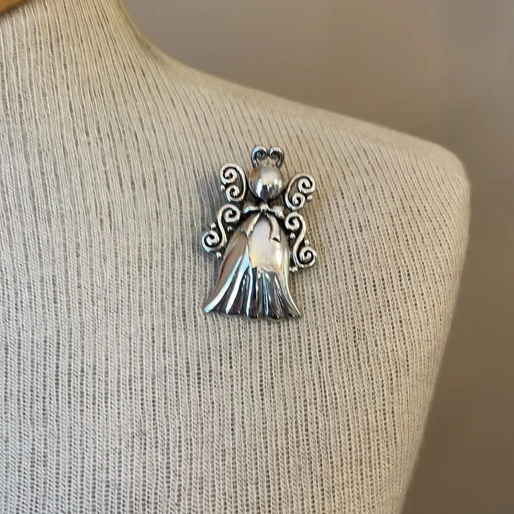 Vintage Solid Sterling Silver Silver Filigree Angel Pin - Pendant